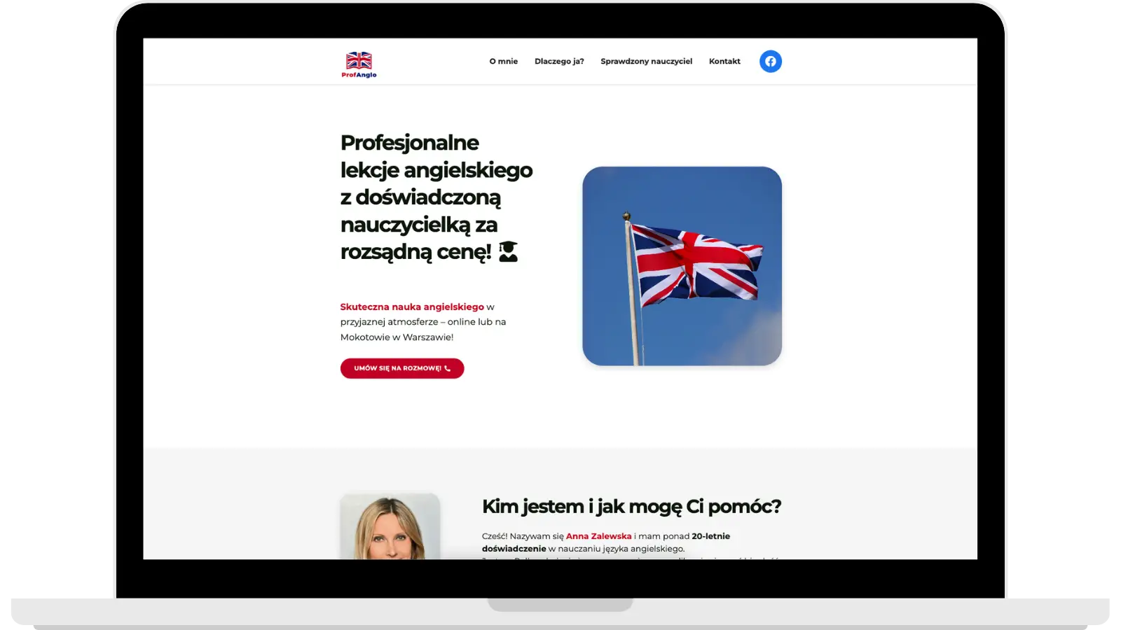 Zrzut ekranu strony internetowej nauczycielki języka angielskiego